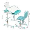 80Cm Hand-Operated Lifting Table Top Can Tilt Children's Study Table And Chair Blue- Green (With Reading Frame Without Lamp)