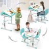 80Cm Hand-Operated Lifting Table Top Can Tilt Children's Study Table And Chair Blue- Green (With Reading Frame Without Lamp)