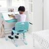 80Cm Hand-Operated Lifting Table Top Can Tilt Children's Study Table And Chair Blue- Green (With Reading Frame Without Lamp)