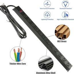 Bosonshop Surge Protector Power Strip with Outlets and USB Charging Ports 6-Foot Cord for Home, Office -Black (1, 12 outlets)