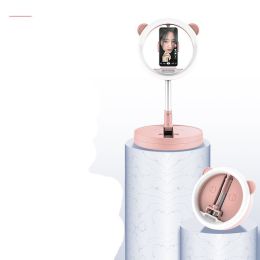 Mobile Phone Live Fill Light New Net Celebrity Live Light Integrated Folding Storage LED Ring Light Live Support (Color: Pink)