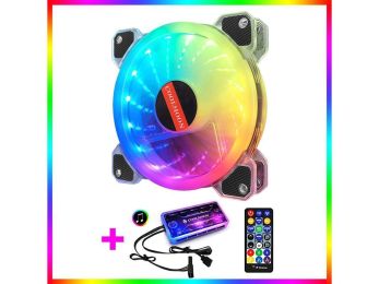 COOLMOON New RGB Case Fans,120mm Mute Transparent Computer Cooling PC Case Fan, RGB Color Changing LED Fan with Remote Control (size: 1pcs)