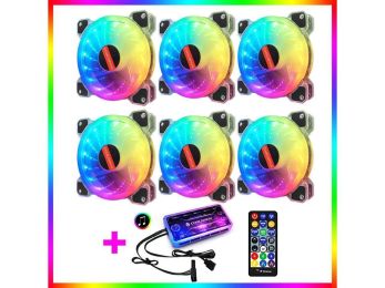 COOLMOON New RGB Case Fans,120mm Mute Transparent Computer Cooling PC Case Fan, RGB Color Changing LED Fan with Remote Control (size: 6pcs)