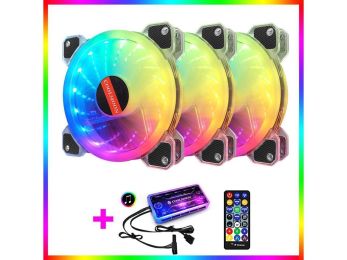 COOLMOON New RGB Case Fans,120mm Mute Transparent Computer Cooling PC Case Fan, RGB Color Changing LED Fan with Remote Control (size: 3pcs)