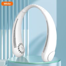 Hanging Neck Portable Leafless Rechargeable USB Mini Fan (Color: White)