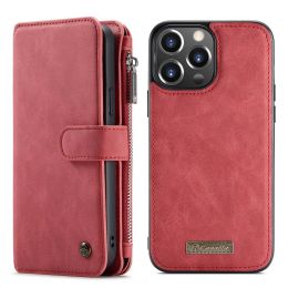 Premium Magnetic Wallet Flip Case for iPhone (Color: Red)