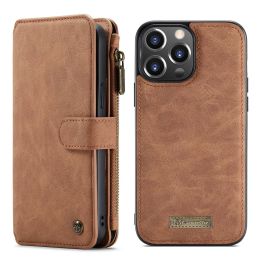Premium Magnetic Wallet Flip Case for iPhone (Color: BROWN)